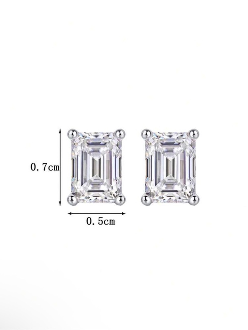 Emerald-Cut Stud Earrings in Clear White - Picture 3 of 4